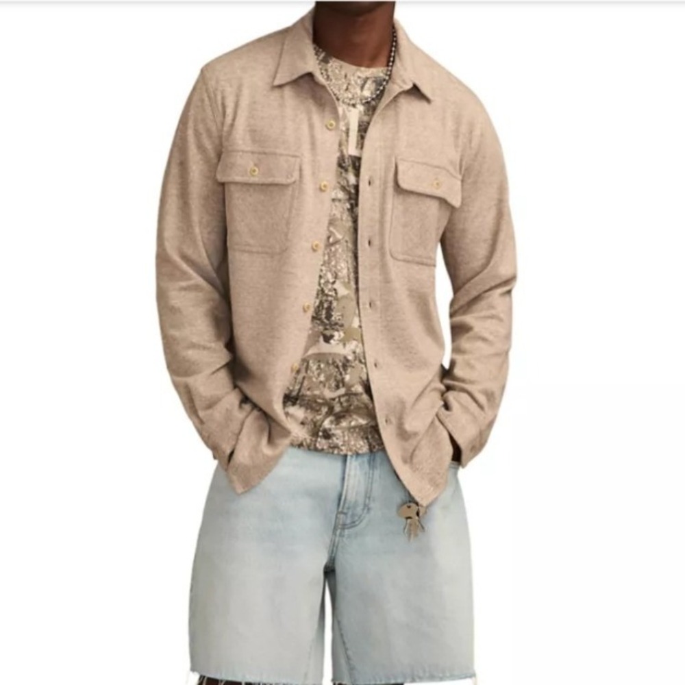 Lucky Brand Mens Men's Double‎ Faced Soft Knit Shirt Taupe M Shacket